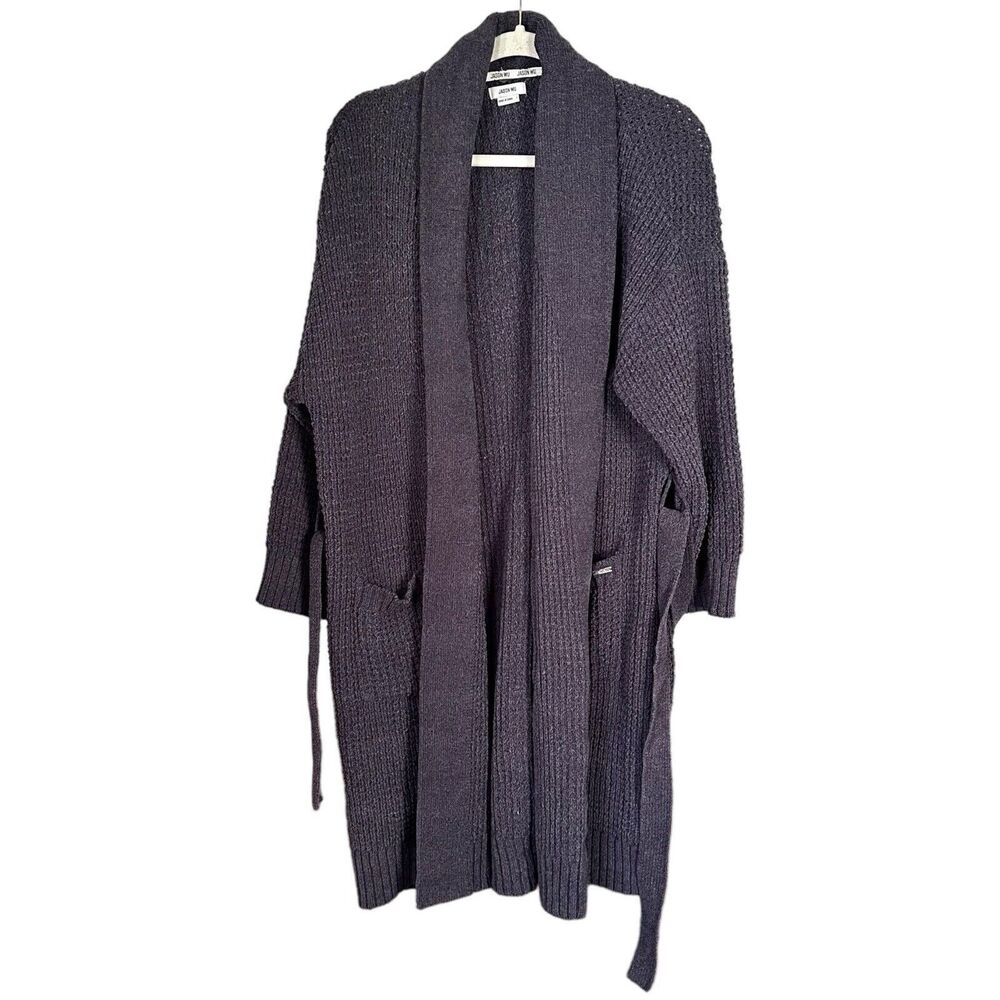 Jason Wu Women’s Sz L Dark Grey Ribbed Chenille Knit Comfy Soft Robe Open Front